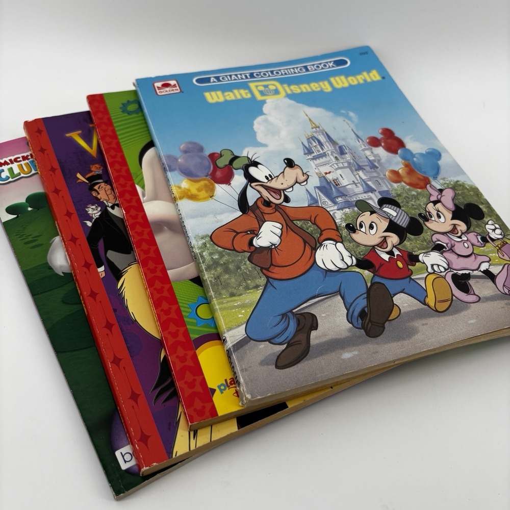 Disney Vintage Style Coloring Books Lot‎ of 4 preowned Villains Mickey & Minnie